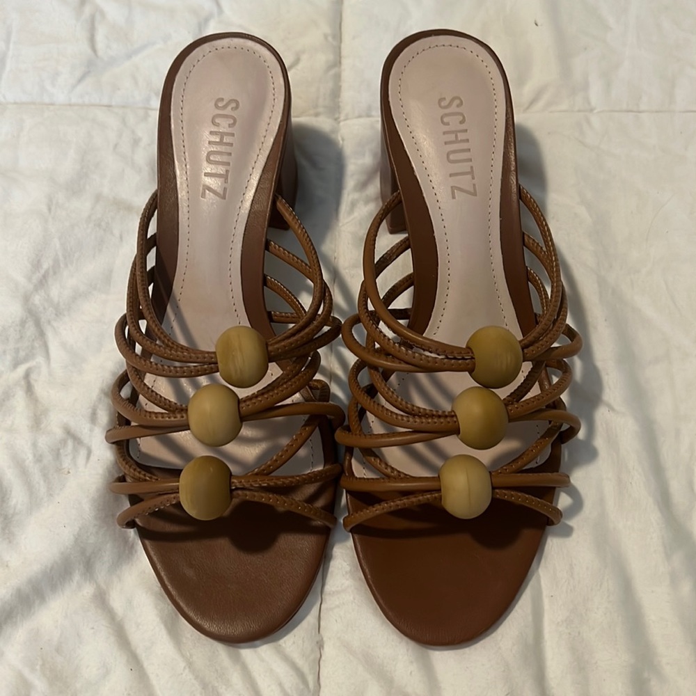 Schutz brown block heel sandal